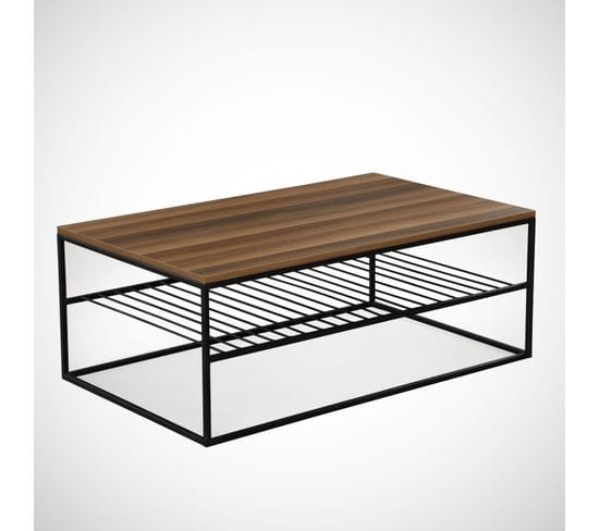 Table Basse Conah L95xp55cm Métal Noir Et Bois Naturel