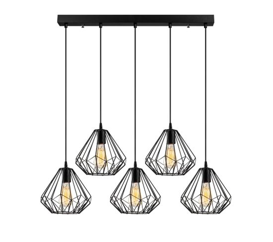 Suspension Filaire 5 Lampes Diamants Alignés En M Vivian 93cm Métal Noir