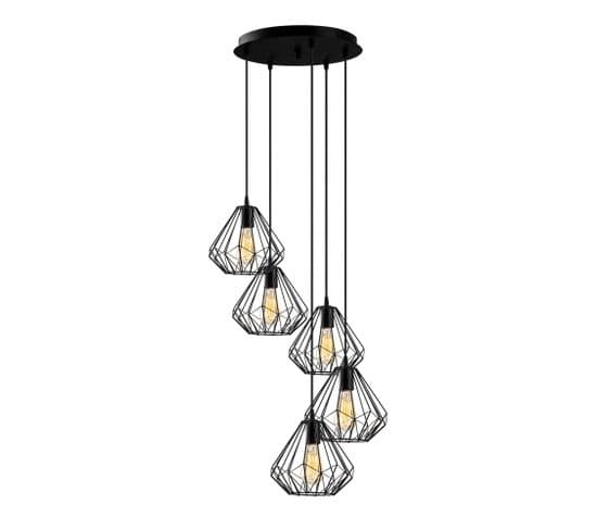 Suspension Filaire 5 Lampes Diamants Saccade Vivian D50cm Métal Noir