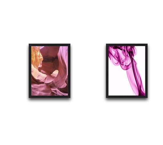 Lot De 2 Tableaux Duo L30xh40cm Motif Antelope Canyon Et Fumée Nuance De Rose