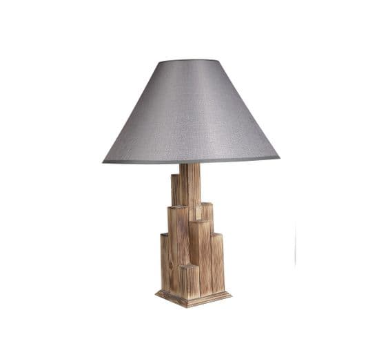 Lampe à Poser Style Vintage Moderne Tatri Abat Jour Conique Tissu Gris Avec Support