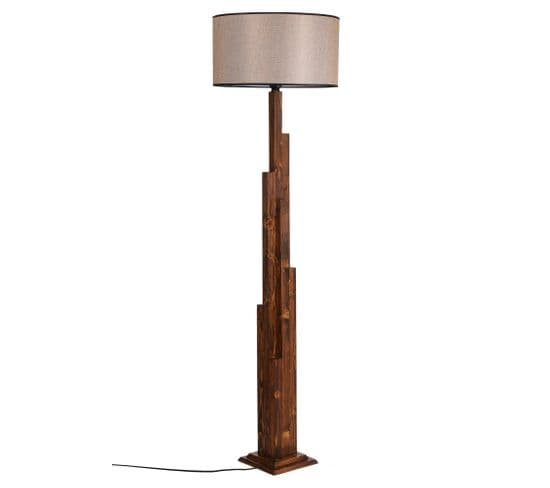 Lampadaire Abies H168cm Bois Clair Et Tissu Taupe