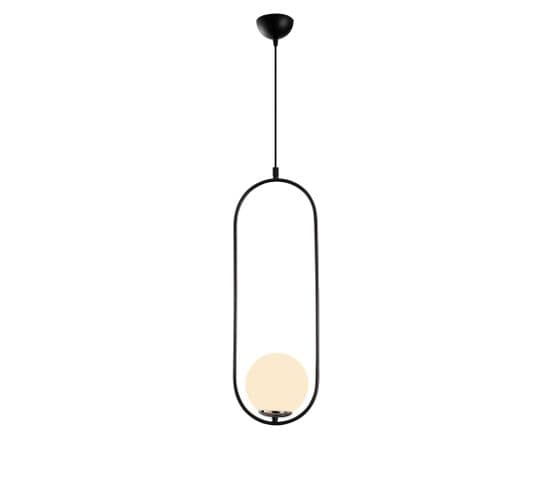 Suspension Ovale 1 Lampe Chargey Verre Blanc Et Métal Noir