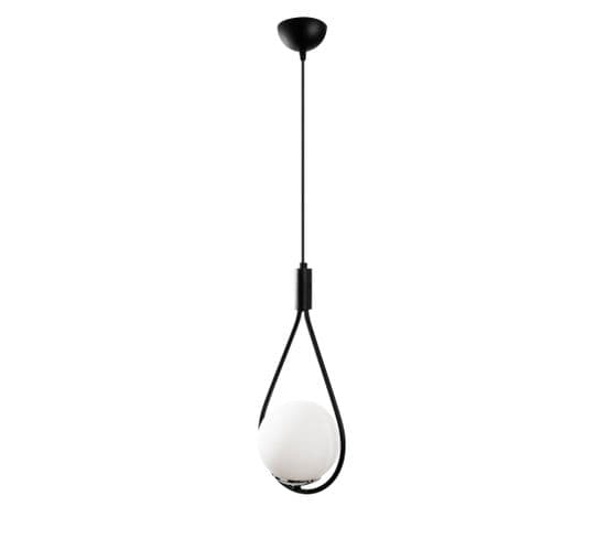 Suspension Boucle 1 Lampe Globe Zenon Verre Blanc Et Métal Noir