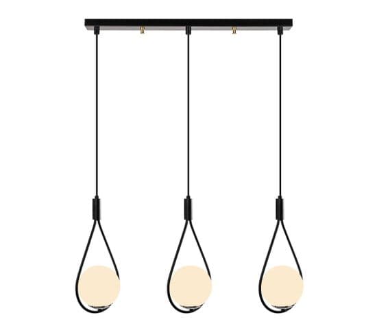 Suspension / Plafonner Boucle 3 Lampes Alignées Zenon Verre Blanc Et Métal Noir