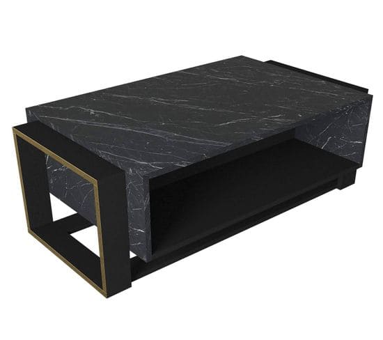 Table Basse Pirarucu 106,4x60cm Bois Noir Et Gris Effet Marbre