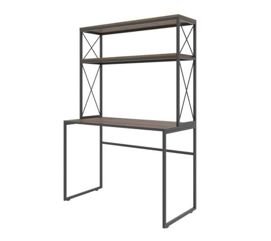 Bureau Style Industriel Avec Étagères Estes L105cm Bois Foncé Et Métal Noir