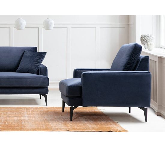 Fauteuil Narchis Velours Bleu Marine