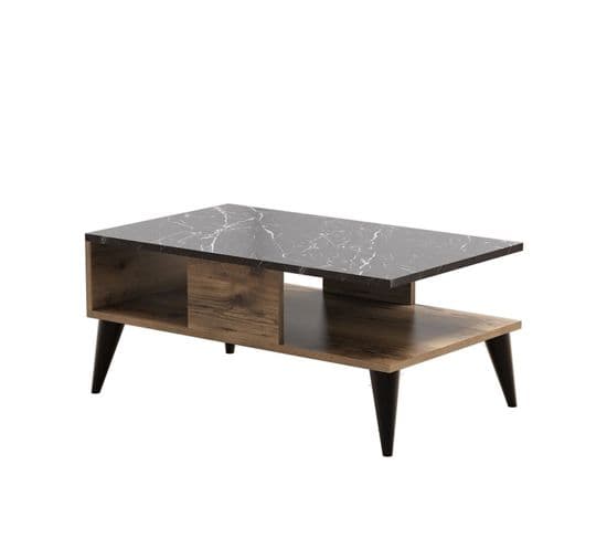 Table Basse Balou 90x54cm Bois Naturel Et Noir Effet Marbre