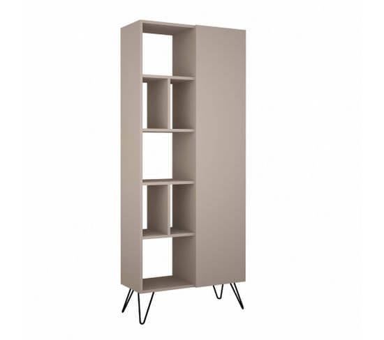 Bibliothèque 1 Porte Et 5 Étagère Niseus H190cm Bois Moka Et Métal Noir