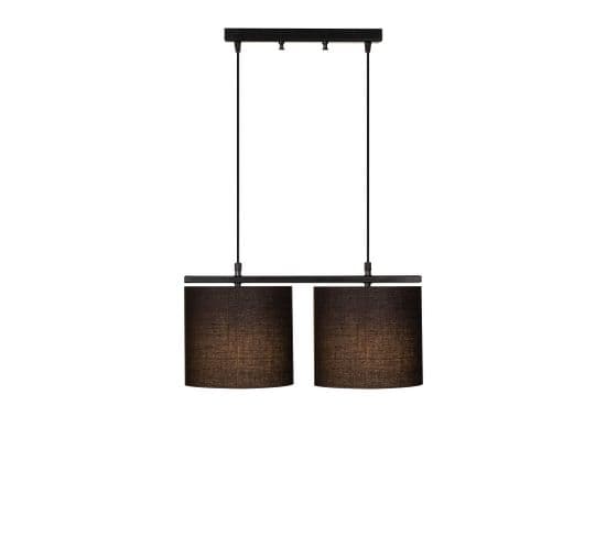 Suspension 2 Lampes à Simple Barre Senna Métal Et Tissu Noir