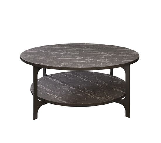 Table Basse Ovale Elliptica 2 Tablettes Bois Marbre Noir Et Métal Noir