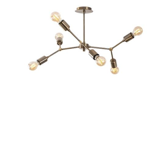 Suspension-plafonnier 6 Lampes Tiges Y Laterna Métal Or Antique