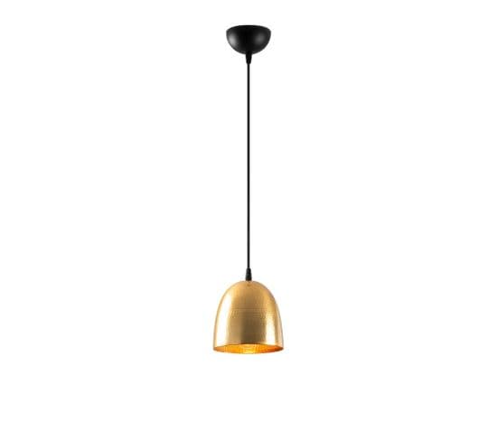 Suspension Cloche 1 Ampoule Gakuli D16cm Métal Martelé Noir Et Or