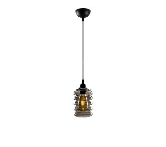 Suspension 1 Lampe Mervin D12cm Métal Noir Et Verre Fumé