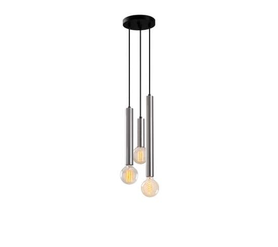 Suspension 3 Lampes Tube Saccade Jona Métal Argent