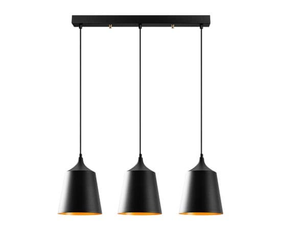 Suspension 3 Lampes Troncs De Cône Alignés Grover 70cm Métal Noir