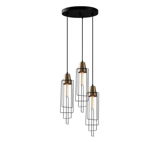 Suspension Filaire 3 Lampes Carrés Enchevêtrés Saccade Marnie Métal Noir