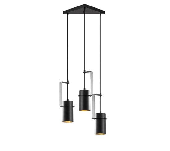 Suspension Projecteur Droit 3 Lampes Saccade Brewster Métal Noir