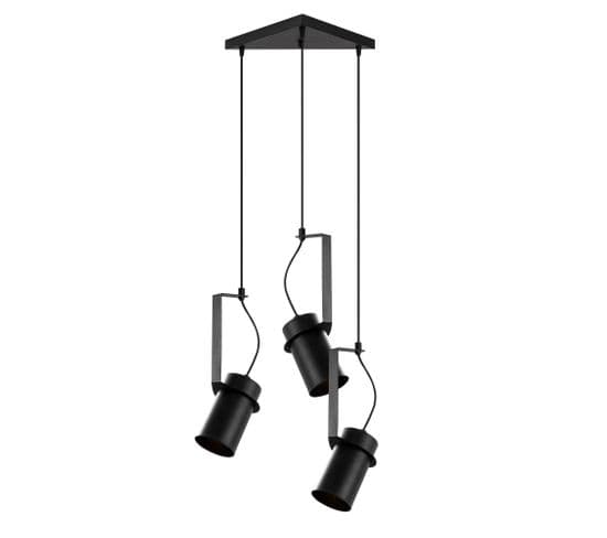 Suspension Projecteur Incliné 3 Lampes Saccade Brewster Métal Noir