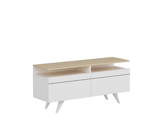 Meuble TV Kira L120cm Bois Chêne Et Blanc