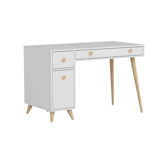 Bureau 1 Porte Et 2 Tiroirs Hugh 120cm Blanc Et Chêne