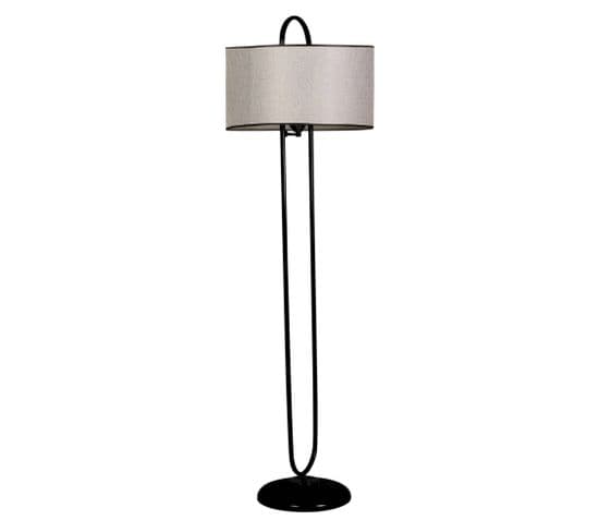 Lampadaire Elliptique Ovalis 150cm Tissu Gris Et Métal Noir