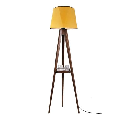 Lampadaire Trépied Lunctura 165cm Moutarde Et Bois Marron