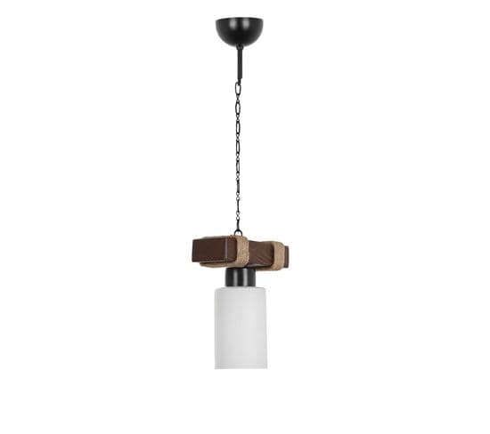 Suspension Elniti L20xp80cm Verre Blanc Et Bois Foncé