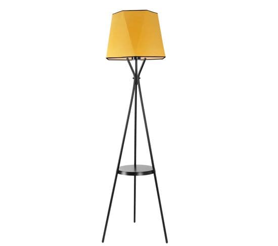 Lampadaire Trépied Treis 165cm Tissu Triangles Jaune Et Métal Noir