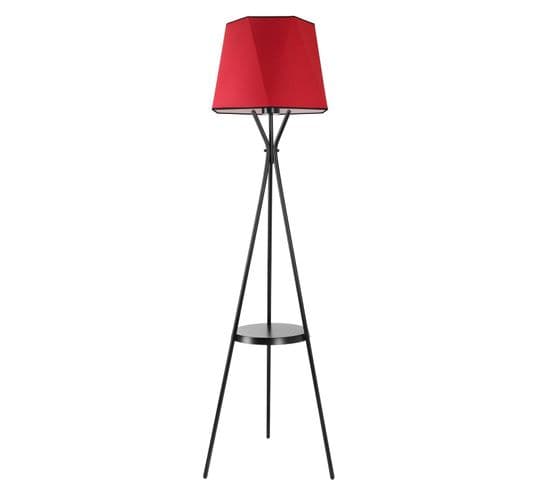 Lampadaire Trépied Treis 165cm Tissu Triangles Rouge Et Métal Noir