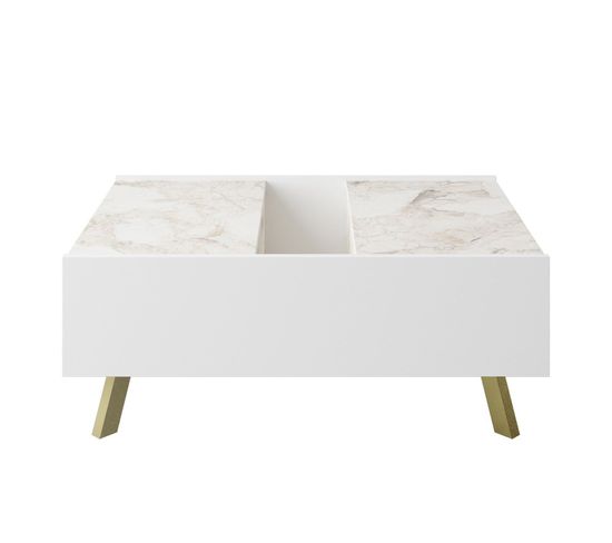 Table Basse Multi Rangement Sophisticari Effet Marbre Blanc