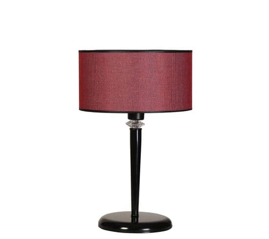 Lampe à Poser Classique Pied Évasé Verdon H55cm Métal Noir Et Tissu Bordeaux