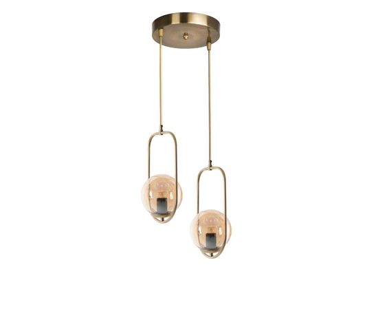 Suspension 2 Globes Ovale Bulla D25cm Verre Et Métal Or Rose