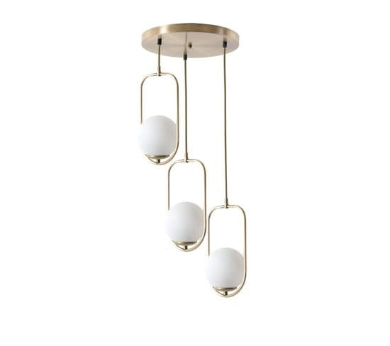 Suspension 3 Globes Ovale Bulla D30cm Verre Gris Fumé Et Métal Or