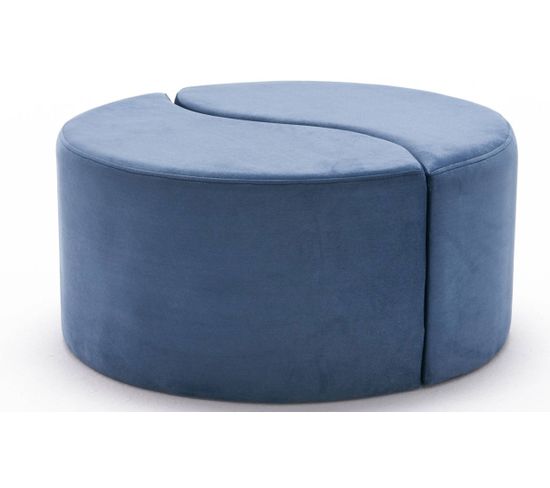 Lot De 2 Poufs Puzzle Ratsel L43xh40cm Velours Bleu