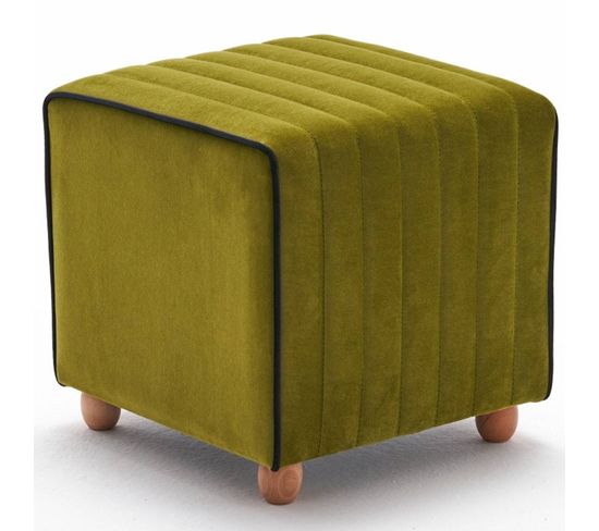 Pouf Sammy 40x40cm Velours Vert Bordure Noir