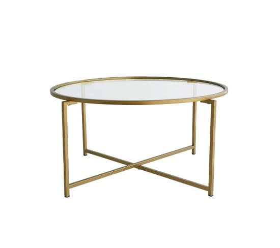 Table Basse Extrahere Ø83x40cm Métal Or Et Verre Trempé Transparent