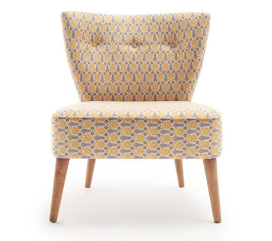 Fauteuil Style Scandinave Okapi Tissu Motif Floral Jaune