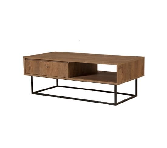 Table Basse 1 Tiroir Stela L120xh43cm Métal Noir Et Bois Naturel