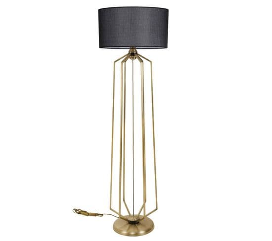 Lampadaire Pied Filaire Extrabus H153cm Tissu Noir Et Métal Or