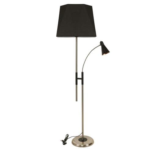 Lampadaire 2 Ampoules Mulsam H165cm Tissu Noir Et Métal Noir Et Or