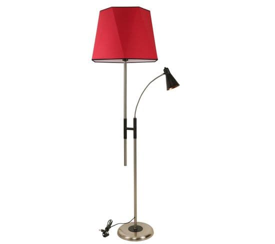 Lampadaire 2 Ampoules Mulsam H165cm Tissu Rouge Et Métal Noir Et Or