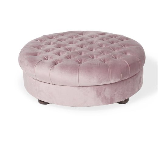 Pouf Rond Capitonné Irma D98cm Velours Rose