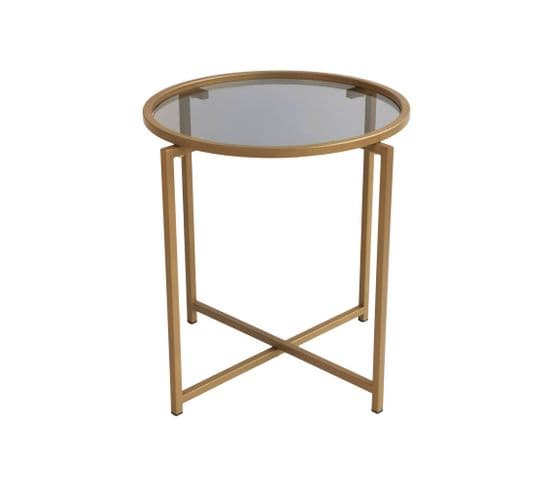 Table Basse Extrahere Ø50x50cm Métal Or Et Verre Trempé Fumé