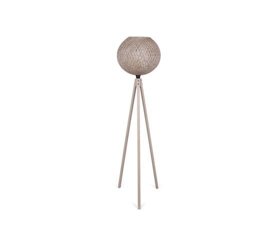 Lampadaire Trépied Shar H145cm Bois Clair Et Jute Beige