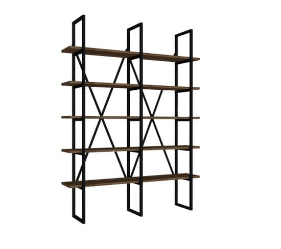 Étagère Bibliothèque Style Industriel Axonda L126cm Métal Noir Et Bois Foncé