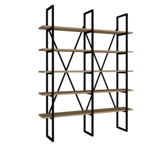 Étagère Bibliothèque Style Industriel Axonda L126cm Métal Noir Et Bois Clair