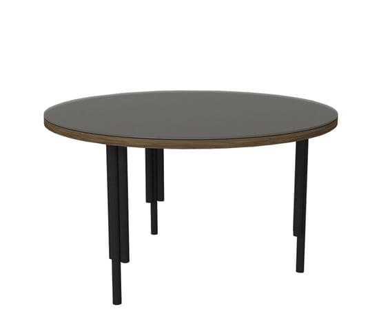 Table Basse Ronde Orbis Ø36,8cm Bois Foncé Et Métal Anthracite