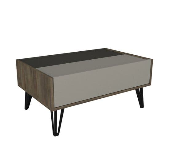 Table Basse 2 Portes Battantes Jazzy L90xp60cm Bois, Gris Et Anthracite